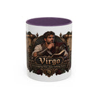 Virgo Bronze Zodiac accent coffee mug, 11oz, white with purple interior and handle