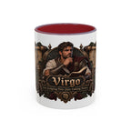 Virgo Bronze Zodiac accent coffee mug, 11oz, white with maroon interior and handle
