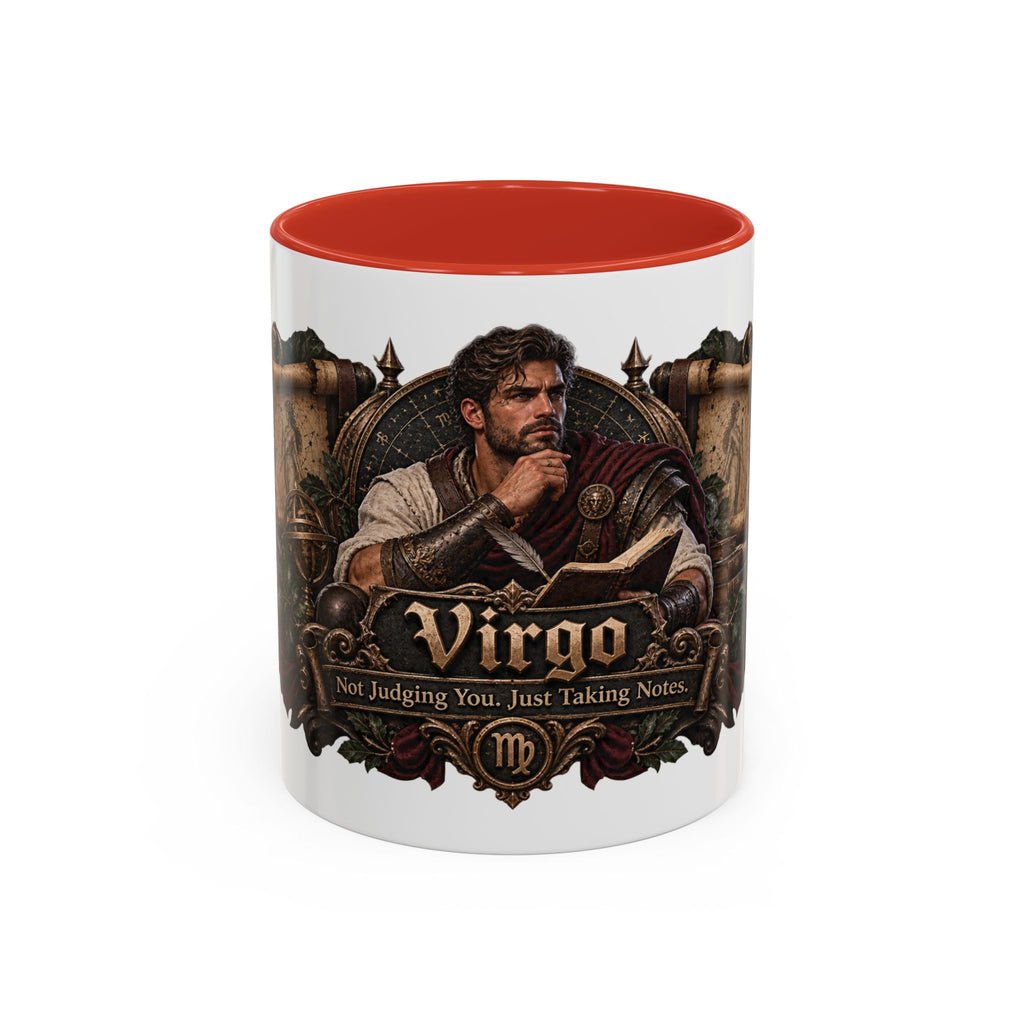 Virgo Bronze Zodiac accent coffee mug, 11oz, white with red interior and handle