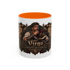 Virgo Bronze Zodiac accent coffee mug, 11oz, white with orange interior and handle