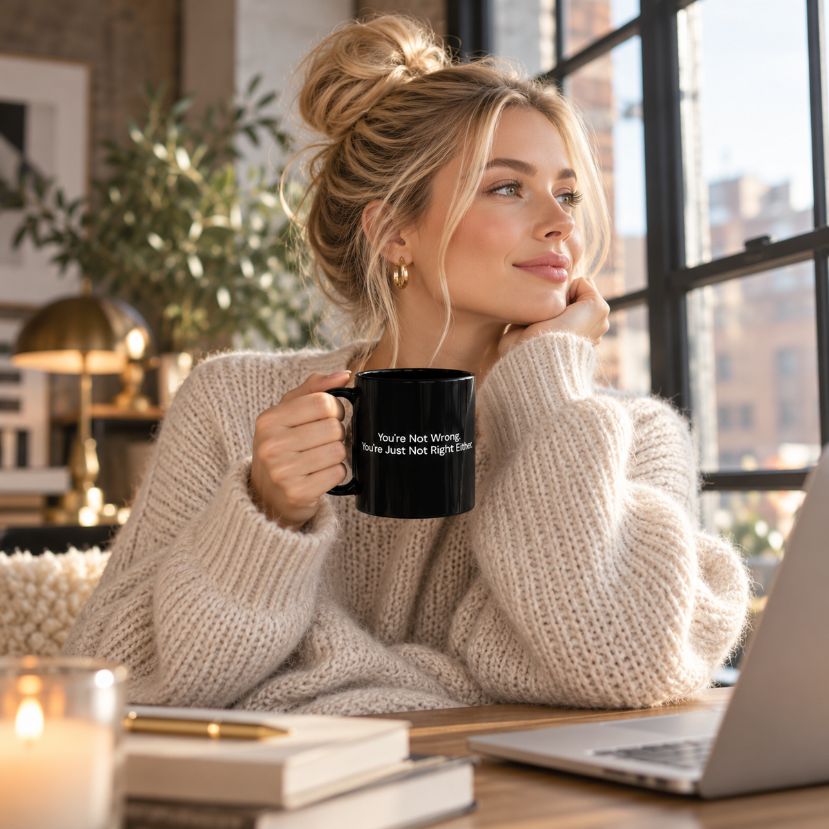 You're Not Wrong, You're Just Not Right Either black coffee mug in a cozy lifestyle photo