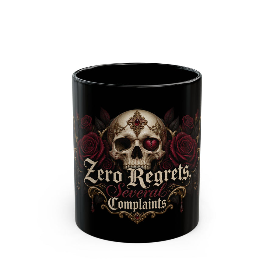 Zero Regrets, Several Complaints black coffee mug, 11oz, front view
